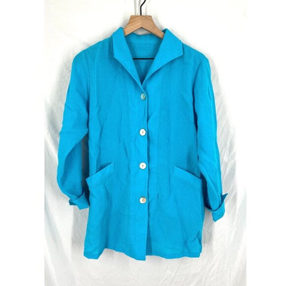 Fridaze longline shirt blazer lagenlook top‎ cyan Azure blue oversized coastal S
